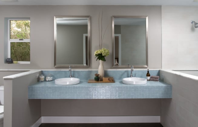 small-bathroom-design-ideas, bathroom-tile, blue-tile, glass-tile, Oceanside-Glasstile, vanity-design, interior-design, interior-designer, home-decor, tile-design