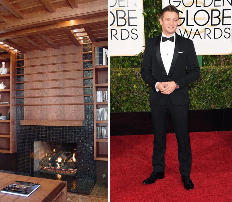 Jeremy Renner shows off his perfectly fitted traditional tux. We couldn't help but pair him with this perfectly masculine living room designed by Flock Architecture using Tessera's 1" x 1" mosaic in Black Non-Iridescent