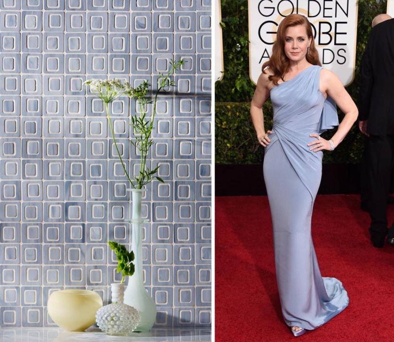 Amy Adams dons Versace in a soft lilac. We imagined her perfect tile would be Devotion's Polaroid pattern in the color Light Smoke.