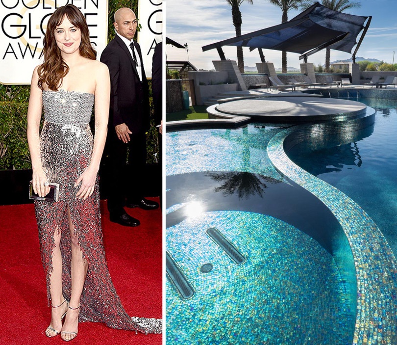 We simply couldn't resist that glitz that Dakota Johnson chose with her Chanel gown. The perfect pairing? The Red Rock Pool project that was done with over 200,000 pieces of sparkling Tessera mosaics.