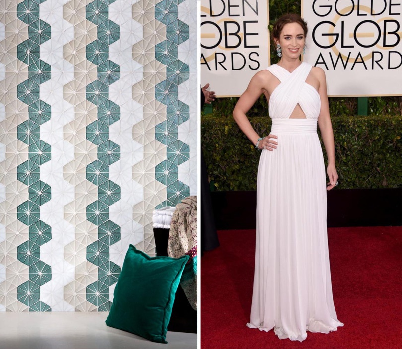 Emily Blunt in understated elegance by Michael Kohrs. We thought this stunning space using Kaleidoscope tile would be the perfect space for her to stay centered. 